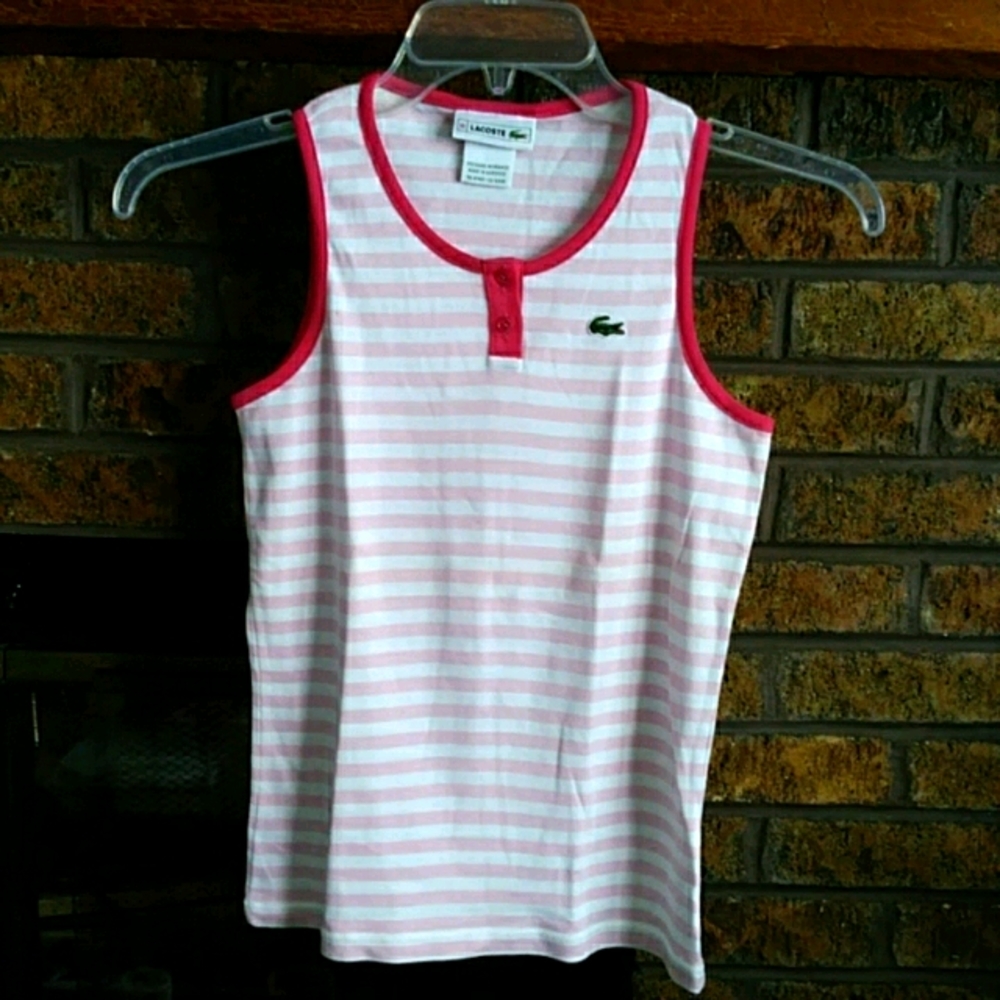 Lacoste devanlay pink/white striped girls tank top